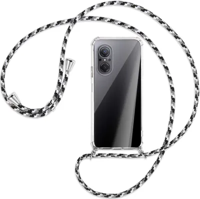 Produktbild von Handykette Backcover-Schutzhülle mit Band (Metall silberfarben) für Huawei nova 9 SE - schwarz/grau/weiß