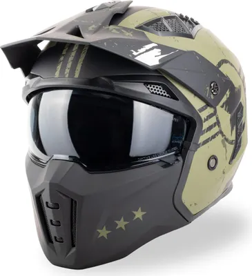 Produktbild von VINZ Shikoku Jethelm / Streetfighter helm | ECE 22.06 zugelassen | Motorradhelm | Rollerhelm mit Sonnenvisier / Sonnenblende | Jet Helm Mit abnehmbarem Kinnschutz - Grün | L (59 - 60 cm)