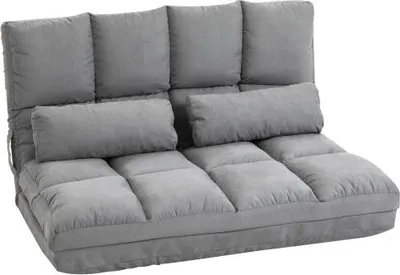Produktbild von Bodenstuhl 102x73x60cm Grau2 in 1 Bodensessel Bett Mit Rueckenlehne 3 Positionen Verstellbare Sitzkissen Samt Stahl Klappmatratze Gaestebett