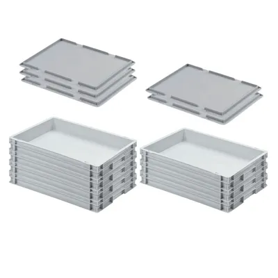 Produktbild von SuperSparSet 5x Eurobehälter mit geschlossenem Griff & Auflagedeckel | HxBxT 7,5x40x60cm | 15 Liter | Grau | Eurobox, Transportbox, Transportbehälter, Stapelbehälter
