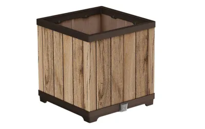 Produktbild von Keter Deco Square Pflanztopf, 45,5x45,5x45,5 cm, wetterfest, mit Wasserreservoir & -anzeiger, Design Pinie
