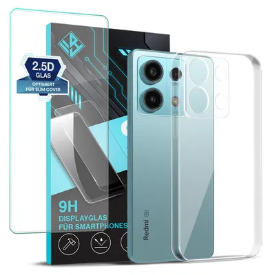 Produktbild von Handyhülle für Xiaomi Redmi Note 13 5G mit 9H Displayglas Displayschutz Hülle Transparent Flexibel Elastisch Case Cover Backcover Schutzhülle