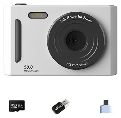 Produktbild von ZELURXX Kompakte Digitalkamera mit Dualkamera, 1080P Video, 16-fach Zoom, Beauty-Filter, USB-C, für Schüler und Reisen, 64GB, Grau