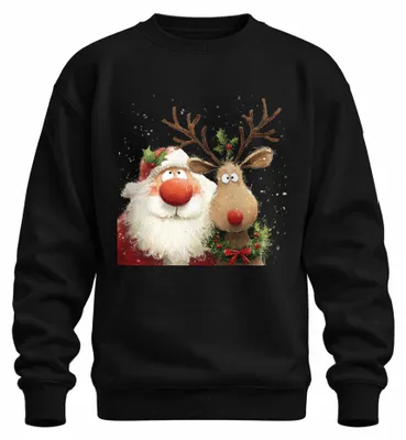 Obrázek produktu pro Rudolph Father Christmas reindeer red nose cute funny gift uni mikina, černá, L