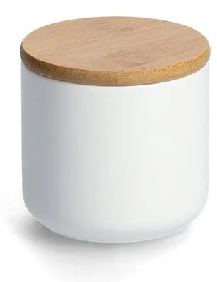 Produktbild von ZELLER 19829 Gewürzdose 290 ml Keramik, weiß mit Bambusdeckel, ca. Ø 8,7 x 8,5 cm