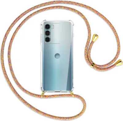 Produktbild von Handykette Backcover-Schutzhülle mit Band (Metall goldfarben) für Motorola Moto G200 5G - Rainbow