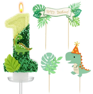 Productafbeelding van Verjaardagskaarsen Cijfer 1 met Dinosaurus Decoratie