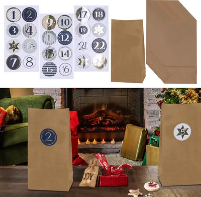 Produktbild von Adventskalender DIY Bastelset 12x24x6cm Papiertüten Zahlensticker Geschenktüten Tüten