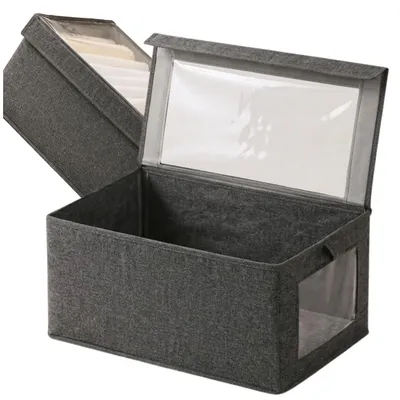 Immagine prodotto di Organizer per vestiti grigio con coperchio, contenitore da armadio 40x25x20