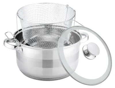 Produktbild von Frittiertopf 6,5 L Edelstahl Glasdeckel Induktion Friteuse Pommestopf Fritöse