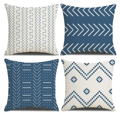 Zdjęcie produktu dla Omgoods - Zestaw 4 geometrycznych poszewek na poduszki, 45 x 45 cm, wykonanych z lnu