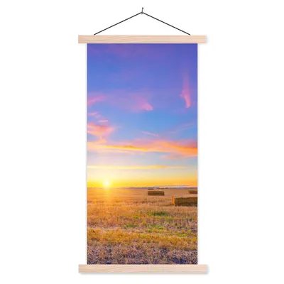 Produktbild von MuchoWow® Textilposter Stroh - Sonne - Himmel - Landschaft 60x120 cm mit holzfarbenen Rahmen - Holz