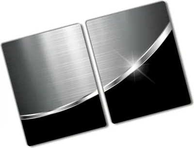 Produktbild von Tulup Glas Herdabdeckplatte - 2x40x52 cm - Ceranfeldabdeckung Spritzschutz Glasabdeckplatte Kochplattenabdeckung und Schneidebrett - Zweiteilig - Material-Textur - Metall Schwarz - Silber