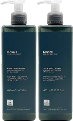 Anyah erweichendes Duschgel – angereichert mit Hyaluronsäure-Vorläufer – Umweltzeichen- – hergestellt in Italien – 2 x 480 ml Set