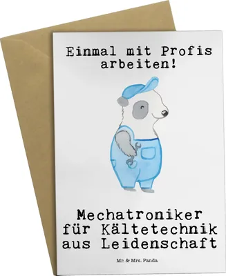 Produktbild von Mr. & Mrs. Panda Klappkarte Mechatroniker für Kältetechnik Leidenschaft - Weiß - Geschenk, hochzeitskarten, einladungskarten, Grußkarte, Lustig, glückwunschkarten, Witzig