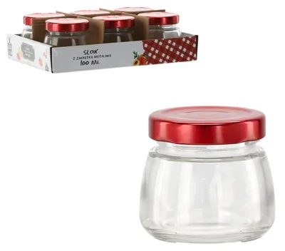Produktbild von Glasbehälter 100 ml mit rotem Metalldeckel, 6 Stück