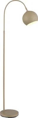 A floor lamp with a curved arm and a dome-shaped shade.