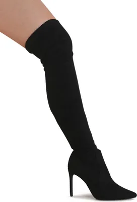 Produktbild von topschuhe24 3206 Damen Spitze Overknee Stiefel Velours, Farbe:Schwarz, Größe:40 EU