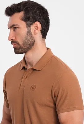 Zdjęcie produktu dla Ombre Clothing T-shirt męski z kołnierzykiem Venolas brązowy S