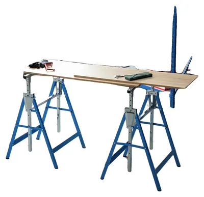 Productafbeelding van Verstelbare stalen zaagbank werkbank, draagvermogen 200 kg, hoogte verstelbaar van 80 tot 130 cm, opgevouwen afmetingen L68 x B11 x H84 cm, platformgrootte 68x58 cm, gewicht 9 kg