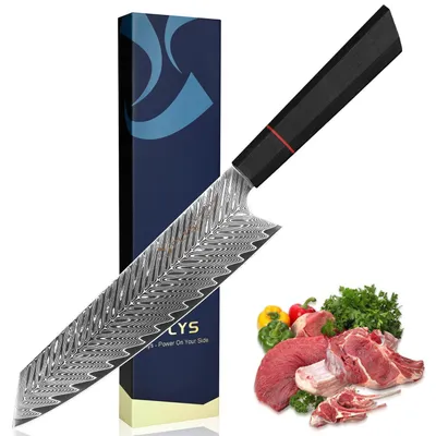 Immagine prodotto di Coltello damascato Kiritsuke, lama da 20 cm | Nucleo in acciaio VG10, 67 strati di acciaio damascato, manico in G10, confezione regalo