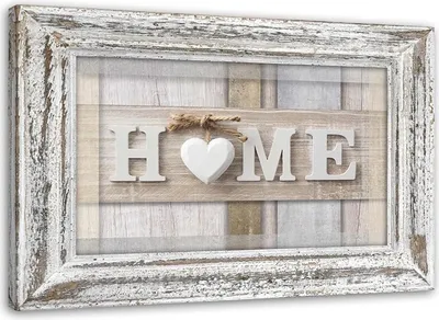 Zdjęcie produktu dla Obraz na płótnie, Napis Home w pastelach z ramą 90x60 cm Feeby beżowy obraz na ścianę  gotowy do powieszenia