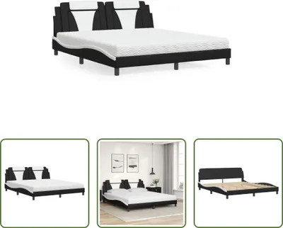 Produktbild von The Living Store Bett mit Matratze Schwarz und Weiß 180x200 cm Kunstleder