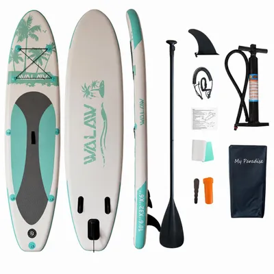 Image de Planche de SUP gonflable Palm Beach 320 x 80 x 15 cm, kit comprenant une pagaie, une pompe et un sac à dos Walaw