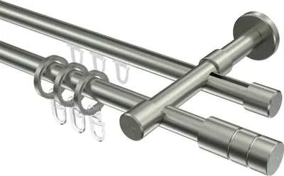 Produktbild von Interdeco Rundrohr-Innenlaufstange / Gardinenstange (Kombination) Edelstahl-Optik, Typ Sinux Caras (Rillenzylinder), 16 mm Ø 2-läufig, 280 cm
