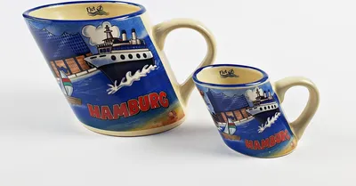 Produktbild von 2er Set Hamburg schräger Becher + Mini Becher schiefe Tasse Elphi Rathaus Möwe Souvenir