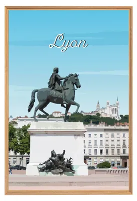 Image de Tableau mural encadré illustration place Bellecour Lyon 65x97 cm, Tableau mural moderne pour décoration intérieure