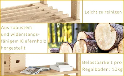 Immagine prodotto di Scaffale in legno, 5 ripiani, 136x58x27 cm