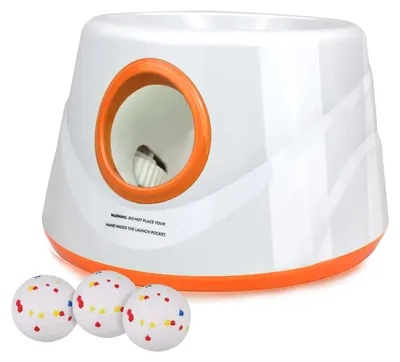 Image de Lanceur de balles automatique pour chiens - Lanceur de balles de tennis - Jouet interactif pour le jeu de rapport - Lance-balles électrique intelligent avec 3 balles - Entraînement canin - Orange