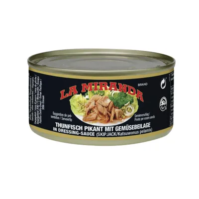 Produktbild von La Miranda Thunfisch Pikant mit Gemüse Abtropfgewicht 150g - Leckerer Snack für Genießer