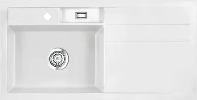 Produktbild von Spüle KeraDomo BELA 100 in POLAR - Becken links mit Handbetätigung / Systemceram / Keramikspüle