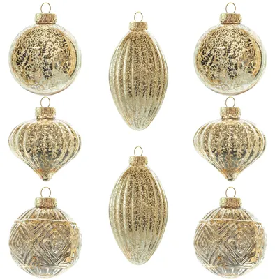 8 goldene Glaskugeln, Weihnachtskugeln, 8 cm, rund