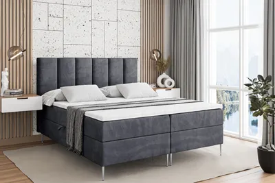 Produktbild von ALTDECOR  Boxspringbett mit Silber Füßen, Matratze und Lattenrost, Boxbett, Topper, Polsterbett mit Bettkasten, Bett mit Stauraum H4-Matratze, Doppelbett - BOXI1-FS- 140x200 - Dunkelgrau Samt