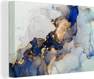 Produktbild von OneMillionCanvasses® - Leinwandbilder - 150x100 cm, Marmor - Blau - Gold, Wandbilder Kunstdruck Wanddekoration - Foto auf Leinwand - Gemälde auf Holzrahmen