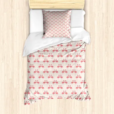 Produktbild von ABAKUHAUS Flamingo Mantele, Retro Dots Tropic Vogel, Milbensicher Allergiker geeignet mit Kissenbezügen, 135 cm x 200 cm - 80 x 80 cm, Beige Dunkel Coral Lila