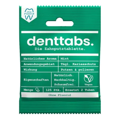 Produktbild von Denttabs Zahnputztabletten stevia-Mint o.Fluorid 125 St