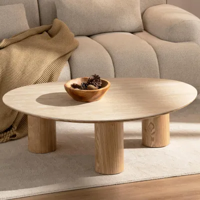 Produktbild von riess-ambiente Couchtisch ORGANIKO 110cm natur Keramik travertin Eiche pflegeleicht