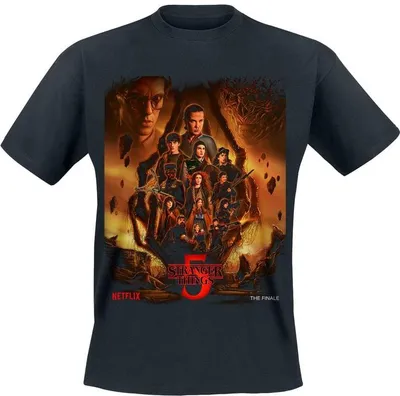 Zdjęcie produktu dla Koszulka męska „Stranger Things” – sezon 5 – plakat z finału, czarna, rozmiar M