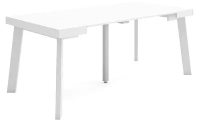 Ausziehbarer Konsolentisch 180 cm, weiß, für 8 Personen, Holzbeine