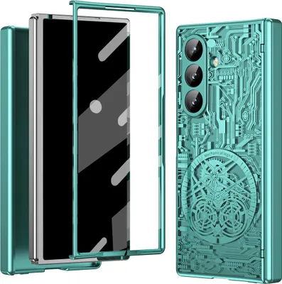Produktbild von Hülle für Samsung Galaxy Z Fold 7 Luxus Galvanisierte Charnierschutz Kristallklare Schutzhülle mit Displayschutzfolie Grün