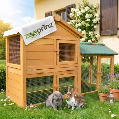 Produktbild von zooprinz Hasenstall Villa | Mit Auslauf | 147x85x53cm (BxHxT) | Verzinkt | Wetterfest | Bitumendach