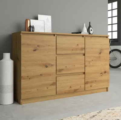 Image de Commode, chambre à coucher couloir, armoire, sideboard, highboard avec 3 tiroirs et 2 portes, largeur 120 cm hauteur 75 | Artisan