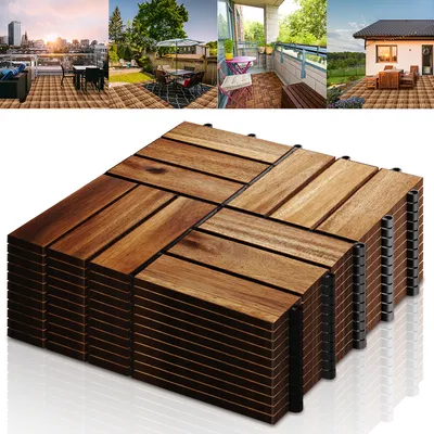 Produktbild von SWANEW 5m² Holzfliesen Mosaik Akazienholz Fliese 55 Stück 30x30 cm Balkonfliesen Gartenfliesen Terrassenfliesen für Garten Terrasse Balkon