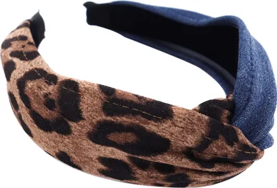Immagine prodotto di axy fascia per capelli da donna con cuciture decorative e nodo a torciglione motivo leopardato look jeans accessori per capelli HR34b stile A