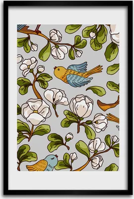 Produktbild von Bild - Bilderrahmen - 40 cm x 60 cm - MDF - Rahmen - Wandkunst - Vögel und Blumen