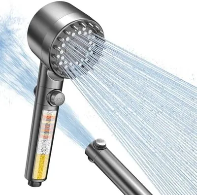 Produktbild von Duschkopf mit 15-Schichte Filter, 4 Strahlarten Hochdruck Wassersparender Duschbrause mit stoppfunktion, Handbrause mit Anti-Verstopfungsdüsen für Entfernen vom Rest-Chlor, harten Wasser